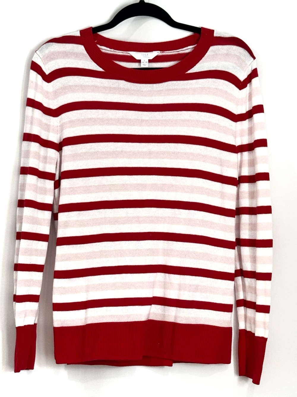 Time and Tru Red White & Pink Stripe Sweater Womens Large 12-14 Top